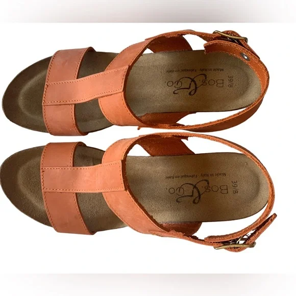 Women's Bos & Co Lust Italian Leather T-Strap Wedge Sandals Orange Made in Italy - Picture 6 of 11